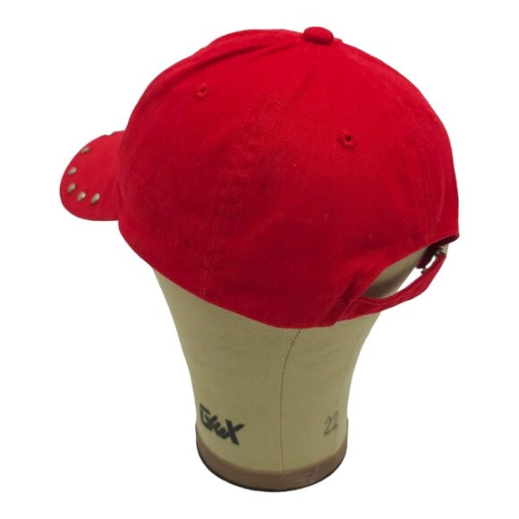 Harley Davidson Embroidered Red Adjustable Tuck Strap Cap Trucker Biker Hat Rive - Picture 13 of 14